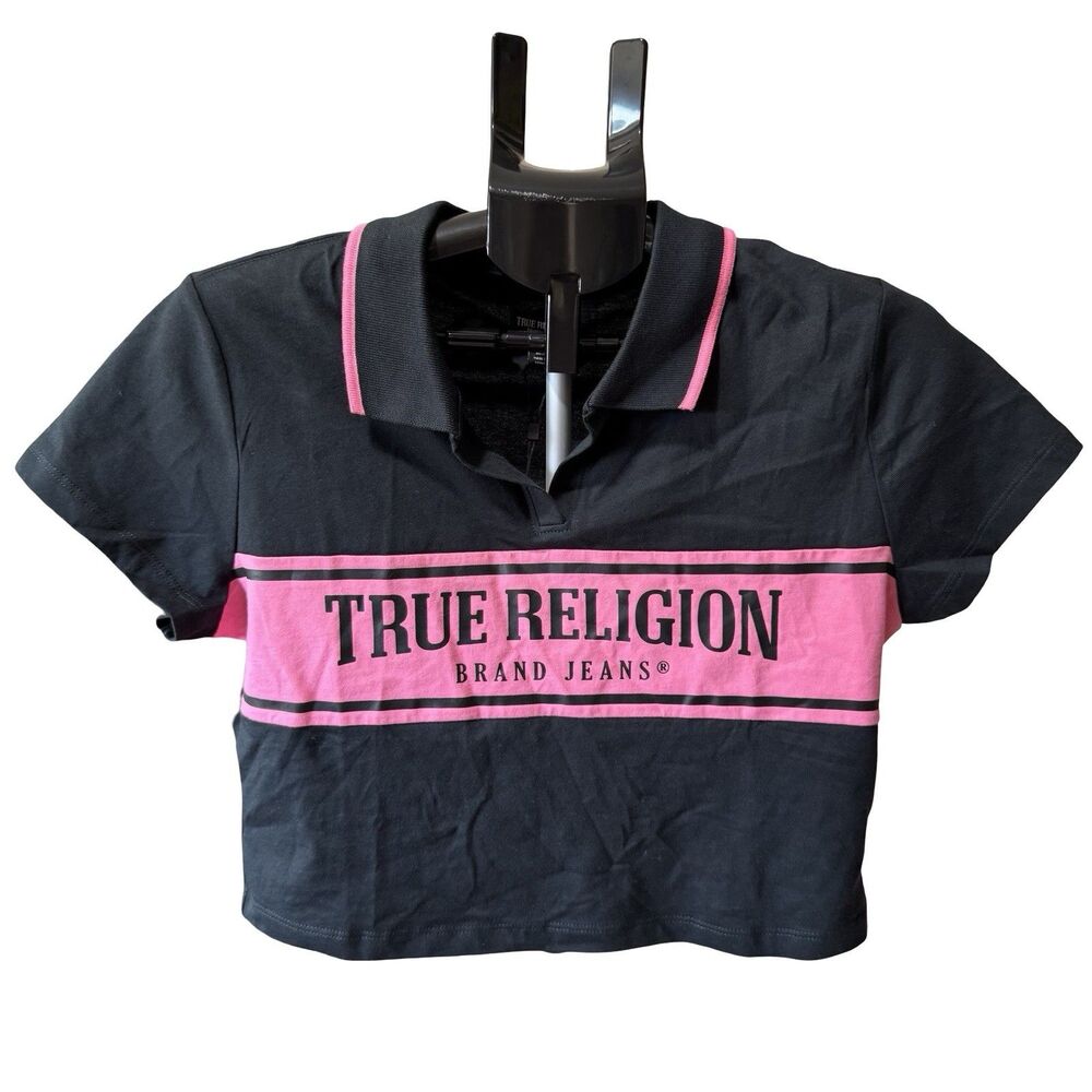 NET True Religion Women Medium Short sleeve Polo Cropped Black/Pink #600412
